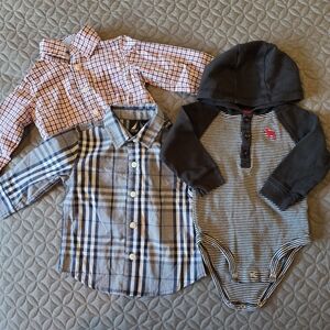 Carter's & Nautica Baby Dress Shirt & Snap Onesie Bundle, Stripes, Plaid, 12 mo